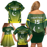 Custom Pakistan Cricket Family Matching Off Shoulder Short Dress and Hawaiian Shirt Go Shaheens - Wonder Print Shop