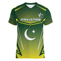 Custom Pakistan Cricket Women V-Neck T-Shirt Go Shaheens - Wonder Print Shop