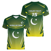 Custom Pakistan Cricket Women V-Neck T-Shirt Go Shaheens - Wonder Print Shop