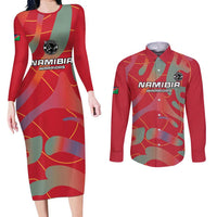 Custom Namibia Football Couples Matching Long Sleeve Bodycon Dress and Long Sleeve Button Shirt Go Namibia Warriors - Wonder Print Shop