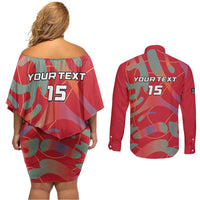 Custom Namibia Football Couples Matching Off Shoulder Short Dress and Long Sleeve Button Shirt Go Namibia Warriors - Wonder Print Shop