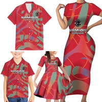Custom Namibia Football Family Matching Short Sleeve Bodycon Dress and Hawaiian Shirt Go Namibia Warriors - Wonder Print Shop