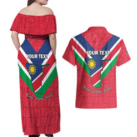 Personalised Namibia Independence Day Couples Matching Off Shoulder Maxi Dress and Hawaiian Shirt Coat Of Arms With Flag Map - Wonder Print Shop