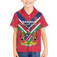 Personalised Namibia Independence Day Family Matching Long Sleeve Bodycon Dress and Hawaiian Shirt Coat Of Arms With Flag Map - Wonder Print Shop