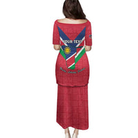 Personalised Namibia Independence Day Family Matching Puletasi and Hawaiian Shirt Coat Of Arms With Flag Map - Wonder Print Shop