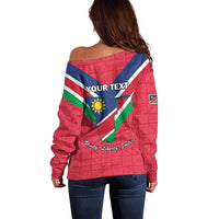 Personalised Namibia Independence Day Off Shoulder Sweater Coat Of Arms With Flag Map - Wonder Print Shop