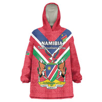 Personalised Namibia Independence Day Wearable Blanket Hoodie Coat Of Arms With Flag Map - Wonder Print Shop