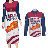 Custom United States Basketball Couples Matching Long Sleeve Bodycon Dress and Long Sleeve Button Shirt Go Champions LT15