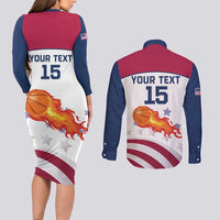Custom United States Basketball Couples Matching Long Sleeve Bodycon Dress and Long Sleeve Button Shirt Go Champions LT15