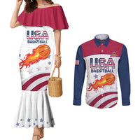 Custom United States Basketball Couples Matching Mermaid Dress and Long Sleeve Button Shirt Go Champions