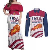 Custom United States Basketball Couples Matching Off Shoulder Maxi Dress and Long Sleeve Button Shirt Go Champions