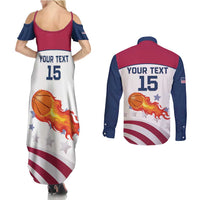 Custom United States Basketball Couples Matching Summer Maxi Dress and Long Sleeve Button Shirt Go Champions