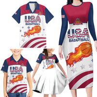 Custom United States Basketball Family Matching Long Sleeve Bodycon Dress and Hawaiian Shirt Go Champions