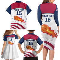 Custom United States Basketball Family Matching Long Sleeve Bodycon Dress and Hawaiian Shirt Go Champions