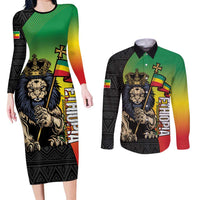Personalized Ethiopia National Day Couples Matching Long Sleeve Bodycon Dress and Long Sleeve Button Shirt Lion Of Judah African Pattern