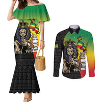 Personalized Ethiopia National Day Couples Matching Mermaid Dress and Long Sleeve Button Shirt Lion Of Judah African Pattern