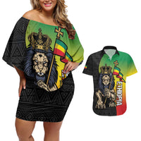 Personalized Ethiopia National Day Couples Matching Off Shoulder Short Dress and Hawaiian Shirt Lion Of Judah African Pattern