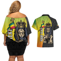 Personalized Ethiopia National Day Couples Matching Off Shoulder Short Dress and Hawaiian Shirt Lion Of Judah African Pattern