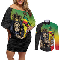 Personalized Ethiopia National Day Couples Matching Off Shoulder Short Dress and Long Sleeve Button Shirt Lion Of Judah African Pattern