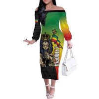Personalized Ethiopia National Day Family Matching Off The Shoulder Long Sleeve Dress and Hawaiian Shirt Lion Of Judah African Pattern