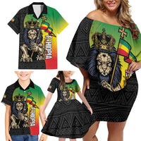 Personalized Ethiopia National Day Family Matching Off Shoulder Short Dress and Hawaiian Shirt Lion Of Judah African Pattern