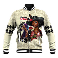Kentucky Horse Racing Baseball Jacket Black Derby Lady Cream Roses
