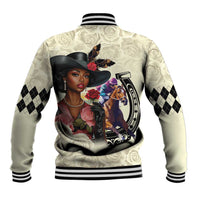 Kentucky Horse Racing Baseball Jacket Black Derby Lady Cream Roses