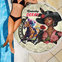 Kentucky Horse Racing Beach Blanket Black Derby Lady Cream Roses