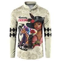 Kentucky Horse Racing Button Sweatshirt Black Derby Lady Cream Roses