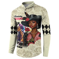 Kentucky Horse Racing Button Sweatshirt Black Derby Lady Cream Roses