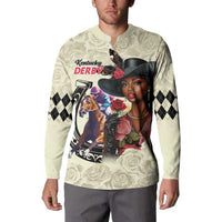 Kentucky Horse Racing Button Sweatshirt Black Derby Lady Cream Roses