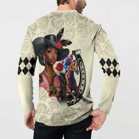 Kentucky Horse Racing Button Sweatshirt Black Derby Lady Cream Roses