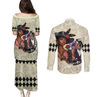 Kentucky Horse Racing Couples Matching Puletasi and Long Sleeve Button Shirt Black Derby Lady Cream Roses