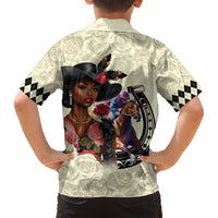 Kentucky Horse Racing Family Matching Off The Shoulder Long Sleeve Dress and Hawaiian Shirt Black Derby Lady Cream Roses
