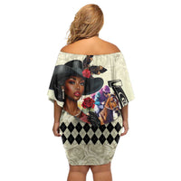 Kentucky Horse Racing Family Matching Off Shoulder Short Dress and Hawaiian Shirt Black Derby Lady Cream Roses