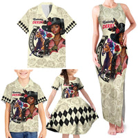 Kentucky Horse Racing Family Matching Tank Maxi Dress and Hawaiian Shirt Black Derby Lady Cream Roses