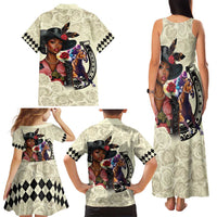 Kentucky Horse Racing Family Matching Tank Maxi Dress and Hawaiian Shirt Black Derby Lady Cream Roses