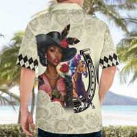 Kentucky Horse Racing Hawaiian Shirt Black Derby Lady Cream Roses