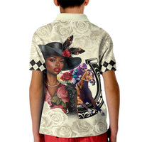 Kentucky Horse Racing Kid Polo Shirt Black Derby Lady Cream Roses