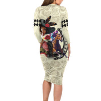 Kentucky Horse Racing Long Sleeve Bodycon Dress Black Derby Lady Cream Roses