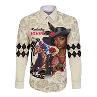 Kentucky Horse Racing Long Sleeve Button Shirt Black Derby Lady Cream Roses