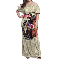 Kentucky Horse Racing Off Shoulder Maxi Dress Black Derby Lady Cream Roses
