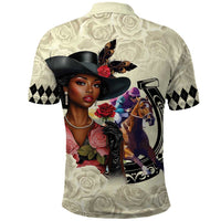 Kentucky Horse Racing Polo Shirt Black Derby Lady Cream Roses