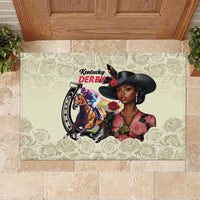 Kentucky Horse Racing Rubber Doormat Black Derby Lady Cream Roses