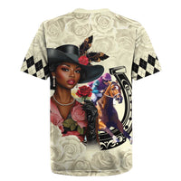 Kentucky Horse Racing Rugby Jersey Black Derby Lady Cream Roses