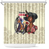 Kentucky Horse Racing Shower Curtain Black Derby Lady Cream Roses
