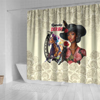 Kentucky Horse Racing Shower Curtain Black Derby Lady Cream Roses