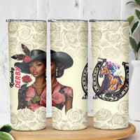 Kentucky Horse Racing Skinny Tumbler Black Derby Lady Cream Roses