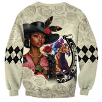 Kentucky Horse Racing Sweatshirt Black Derby Lady Cream Roses
