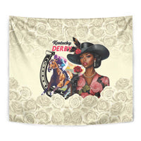 Kentucky Horse Racing Tapestry Black Derby Lady Cream Roses